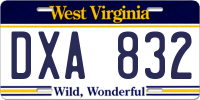 WV license plate DXA832