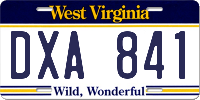 WV license plate DXA841