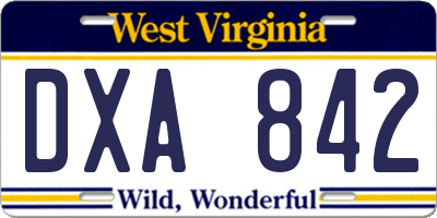 WV license plate DXA842