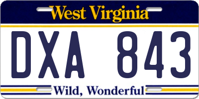 WV license plate DXA843