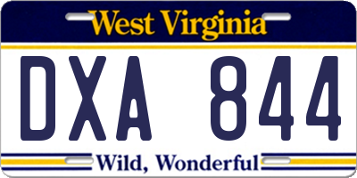 WV license plate DXA844