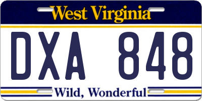 WV license plate DXA848