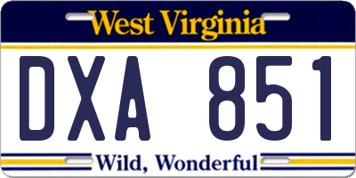 WV license plate DXA851