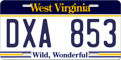 WV license plate DXA853
