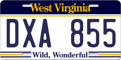 WV license plate DXA855