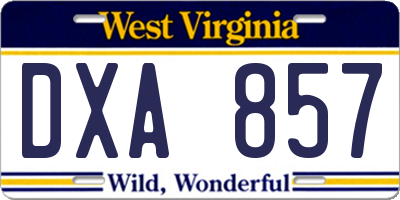 WV license plate DXA857