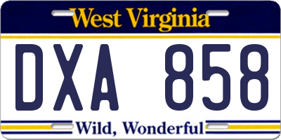 WV license plate DXA858