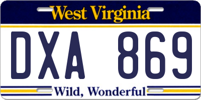 WV license plate DXA869