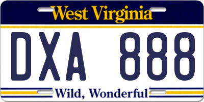 WV license plate DXA888