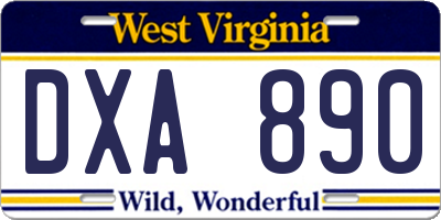 WV license plate DXA890