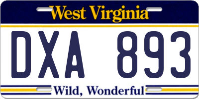 WV license plate DXA893