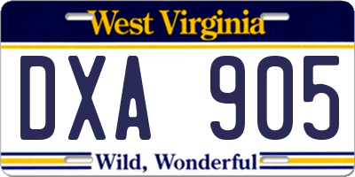 WV license plate DXA905