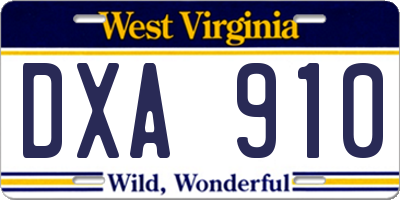 WV license plate DXA910