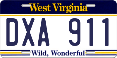 WV license plate DXA911