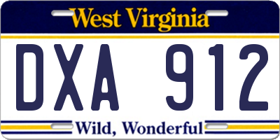 WV license plate DXA912
