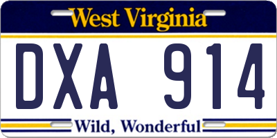 WV license plate DXA914