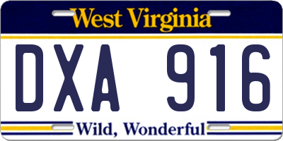WV license plate DXA916