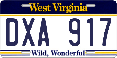 WV license plate DXA917