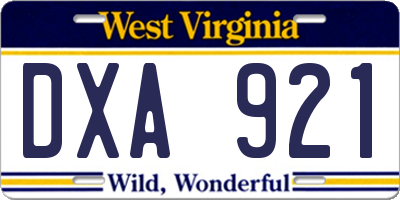 WV license plate DXA921