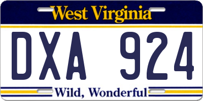 WV license plate DXA924