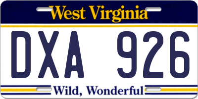 WV license plate DXA926