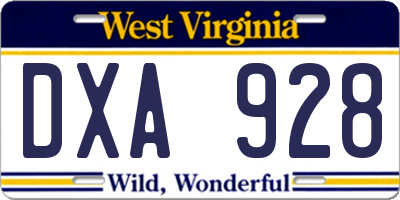 WV license plate DXA928