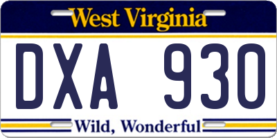 WV license plate DXA930