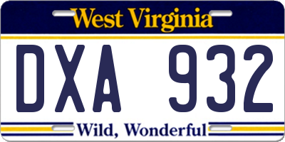 WV license plate DXA932