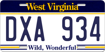 WV license plate DXA934