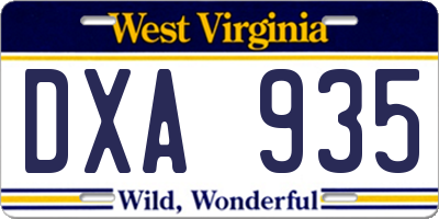 WV license plate DXA935