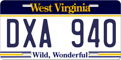 WV license plate DXA940