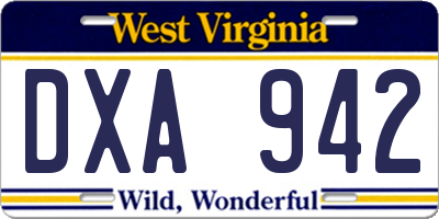 WV license plate DXA942