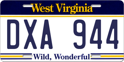 WV license plate DXA944