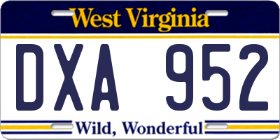 WV license plate DXA952
