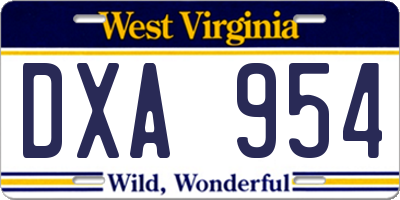 WV license plate DXA954