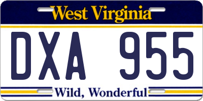 WV license plate DXA955