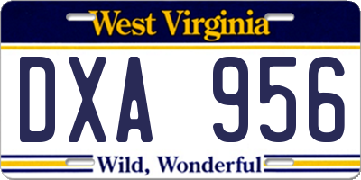 WV license plate DXA956