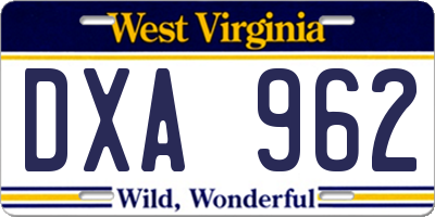 WV license plate DXA962