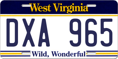 WV license plate DXA965