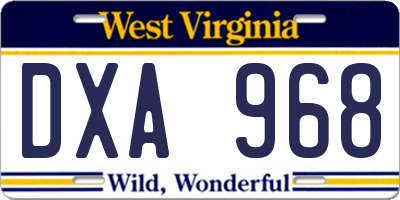 WV license plate DXA968