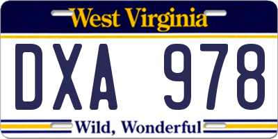 WV license plate DXA978