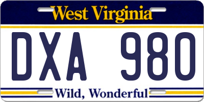 WV license plate DXA980