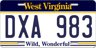 WV license plate DXA983