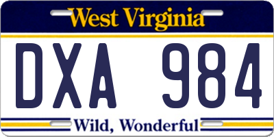 WV license plate DXA984