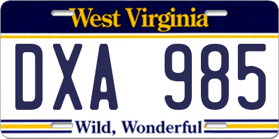 WV license plate DXA985