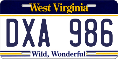 WV license plate DXA986
