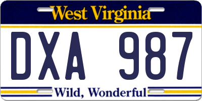 WV license plate DXA987