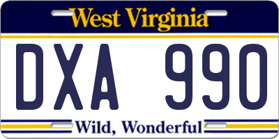 WV license plate DXA990