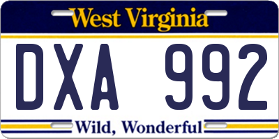 WV license plate DXA992