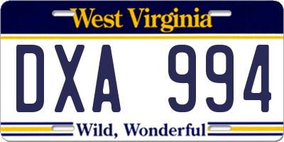 WV license plate DXA994
